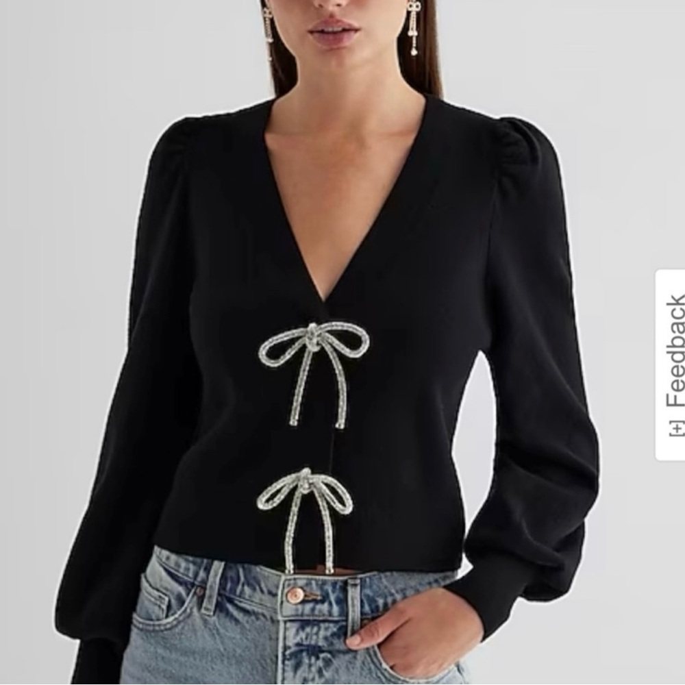 Viral Express Bow Cardigan Sweater Size M